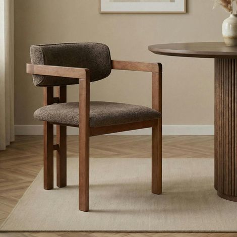 Chaise avec accoudoirs en bois et tissu marron MARFA (1/5)