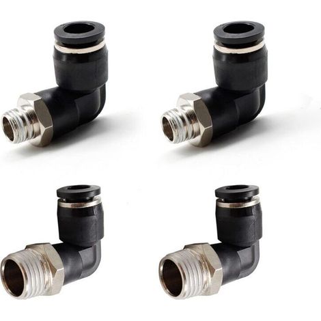 4 Pièces Connecteurs Pneumatiques, Deux Modèles Différents (6MM × 1/4" et 8MM × 1/8") Raccords Rapides à Filetage Mâle, Noir Coude Pneumatique Connecteur, Convient aux Outils de Bricolage-