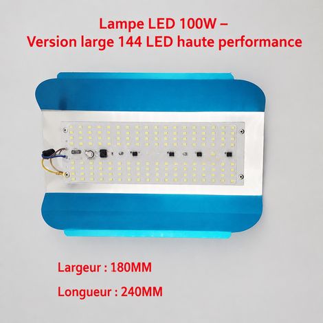 Projecteur LED 100W 144 LED version large haut de gamme lumière blanche IP65 220V 100w144 réf 1275 24 × 18 × 5 cm 350 g – Livraison gratuite