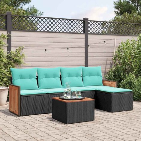 vidaXL Ensemble de canapé de jardin 6 pcs avec coussins noir résine tressée (1/5)