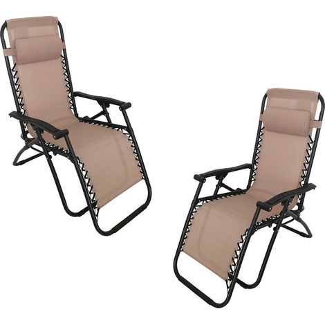 Sedia sdraio beige set2 lettino prendisole per giardino mare piscina con cuscino poggiatesta poggiapiedi richiudibile (1/5)