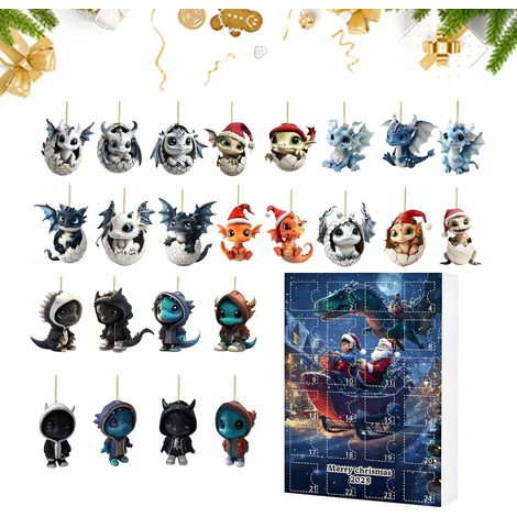 Décorations Noël Compte à Rebours Calendrier de l'Avent Dragon Mignon en 2D Ornement 24 Jours en Acrylique pour Arbre Mur Vacances Fille Femme Adolescent Homme Bureau Enfant (1/5)