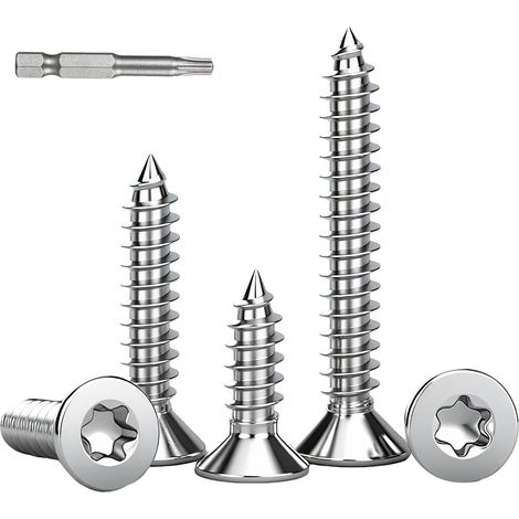 50 pièces M5x50mm Vis à Bois en Inox Tête Fraisée Torx, Vis Autoforeuse Acier Inoxydable A2 V2A Filetage Total pour Panneaux Agglomérés Terrasses, avec Embout de Tournevis (1/5)