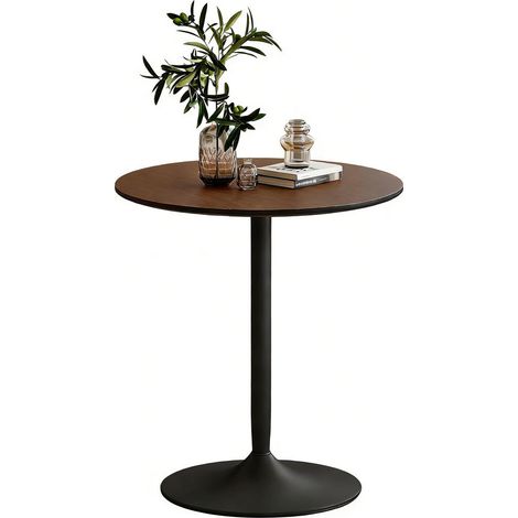 Plateau Placage Bois Massif Table à Manger Ronde 70 cm pour Repas et Bureau Petits Espaces Marron (1/5)