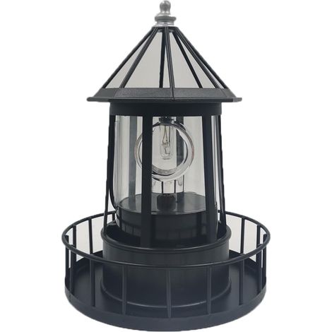 Phare solaire LED, lampe phare rotation à 360 degrés, tour lumineux solaire LED étanche IP66 pour jardin, allée et terrasse (noir) (1/5)