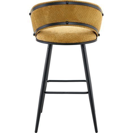 Lot de 2 tabourets de bar en velours jaune avec dossier tressé, siège rembourré, structure métal noir et repose-pieds, pour cuisine moderne CHICFURN (1/5)