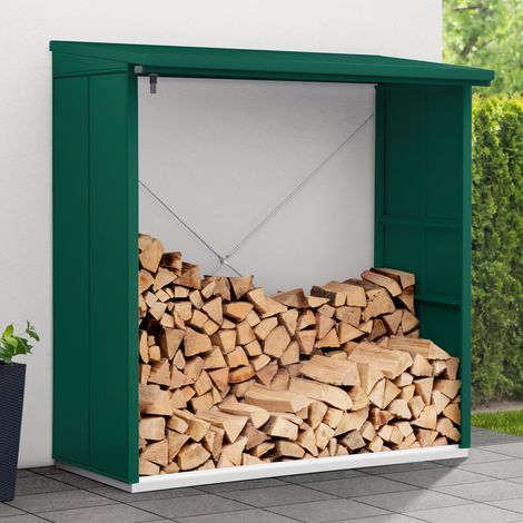 Hörmann Ecostar Metall Kaminholzregal Elegant Typ 2, 181 x 103 cm, moosgrün, 181 x 103 x 198 cm (T x B x H) (1/5)