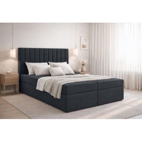AX LIVING Stauraum Boxspringbett Schwarz 180x200  cm ohne Topper Bursa Doppelbett