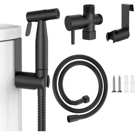 Douchette bidet à main - Shattaf - Avec tuyau 120 cm et support - Noir - Accessoire salle de bain (1/5)
