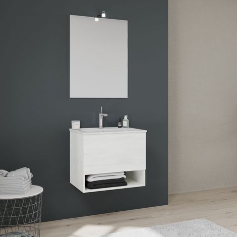 Mobile Bagno Sospeso Da 60Cm, Cassetto, Vano A Giorno Bianco  Venezia