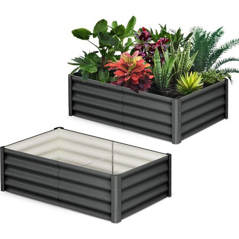 Hydromotrix – Lot de 2 jardinières rectangulaires en acier galvanisé – Fond ouvert pour drainage naturel – Dimensions 180x60x30 cm – Gants inclus (1/5)