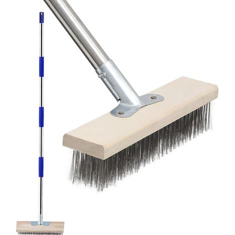 Brosse de Nettoyage pour Terrasse avec Long Manche, Brosse en Fil d'acier Inoxydable 152cm, Brosse de Nettoyage Lourde pour Béton, Surfaces Rugueuses, Patio, Jardin, Garage (1/5)