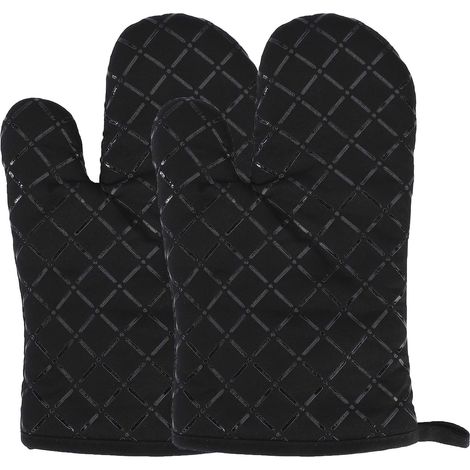 Gants de Four en Silicone Résistant à Chaleur Mitaines de Cuisine Gants de Antidérapants pour Cuisine, Pâtisserie, Micro-Ondes, Barbecue 1 Paire (Noir) (1/5)