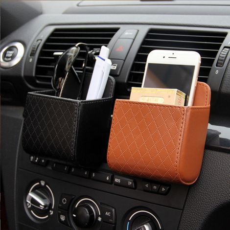 Floating Shelf - Car Organizer - For Air Vent Mount - Leather Material - Holds Phone Wallet Keys Glasses - 2 Pack (1/3)