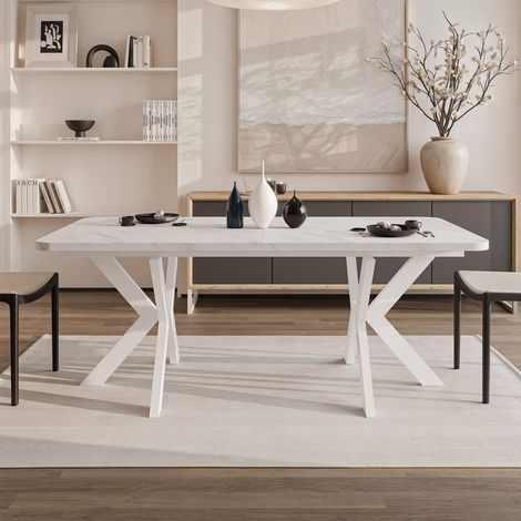 Table à Manger Extensible DANTON - 8-10 personnes - Style Industriel - 200x100x76 cm - Blanc/Bianco (1/5)