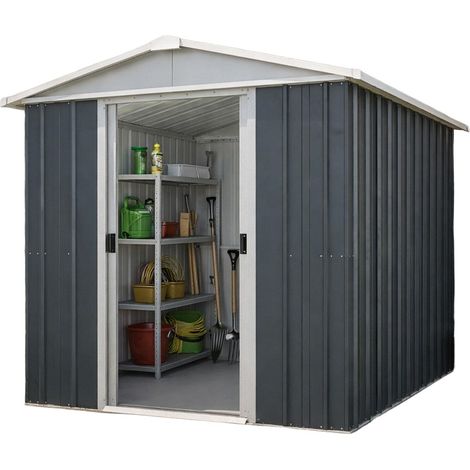 Abri de jardin métal anthracite 2,3 m² – Kit d'ancrage inclus – Garantie 15 ans contre la corrosion – Aérations pour ventilation optimale – Yardmaster