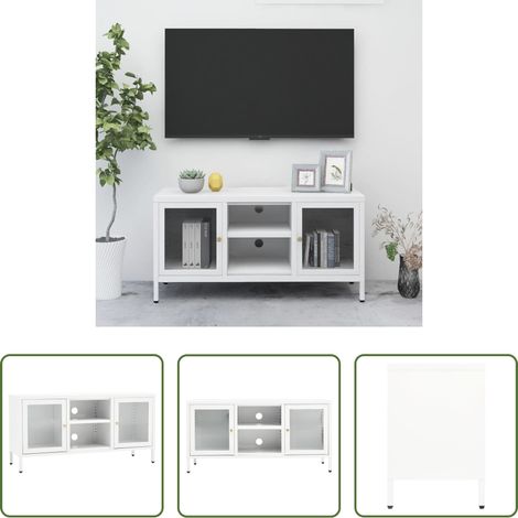 TV-Schrank - TV-Schrank Weiß 105x35x52 cm Stahl und Glas (1/5)