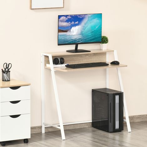 bureau ordinateur compact bois blanc 84x45x85 cm OKMYHOME (1/4)