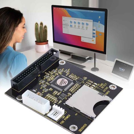 Un adaptateur SDHC/SDXC/MMC vers IDE stable et performant, silencieux et sans erreur, convertit les cartes SD en disques durs IDE, offrant une solution pour le stockage permanent de données et les pér (1/4)