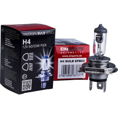 Bombilla halógena EinParts H4 12 V 3000 K amarilla 55 W P43t, 1 unidad (1/5)