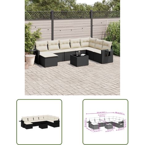 The Living Store 9-tlg. Garten-Sofagarnitur mit Kissen Schwarz Poly Rattan - Gartenmöbel Set - PE-Rattan Möbel - Outdoor Lounge - Esszimmergarnitur - Balkonmöbel (1/3)