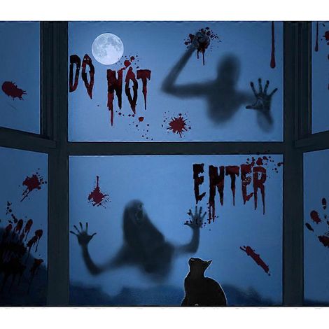 Pegatina adhesiva para ventana de Halloween, huella de mano ensangrentada para decoración de escaparates y tiendas, ideal para fiestas en casa. (1/4)