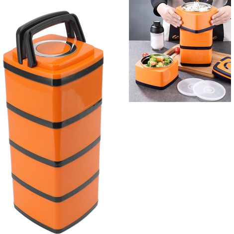 Isolierte Lunchbox aus Edelstahl 304, zwei quadratische Fächer, mehrlagig, im japanischen Bento-Stil, vier Fächer, 2,9 l (1/5)