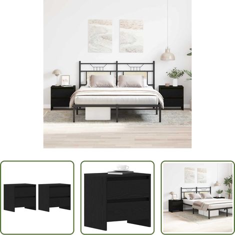 vidaXL Schrank - Nachttisch 2 pcs Schwarz Eichen-Optik 45 x 34 x 44,5 cm (1/5)
