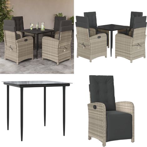 Ensemble à manger de jardin et coussins 5 pcs gris clair rotin - Chaise de jardin - Table de jardin (1/5)