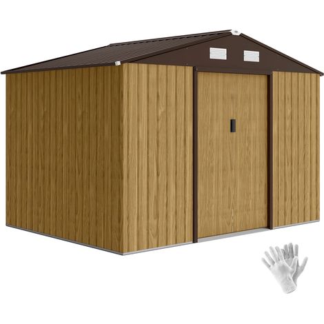 Caseta de jardín, construcción metálica, diseño impermeable, color marrón. (1/2)