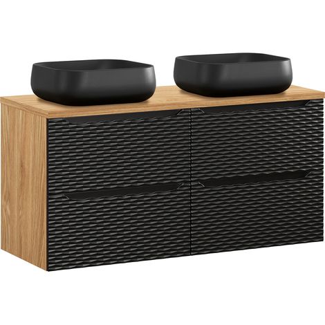 Mueble doble lavabo 120cm 4 cajones Elora Negro y madera (1/4)
