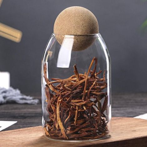 Récipients en verre, boîtes sphériques en liège, boîtes de cuisine hermétiques avec couvercle, verre borosilicate, bouteilles en verre transparent pour le thé et le café en grains (1/5)