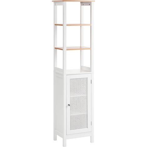 Mueble de baño alto 30 x 160 cm almacenaje de baño con estantes MDF blanco Alamos (1/5)