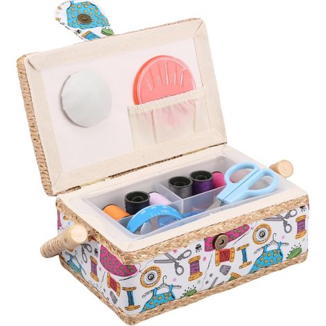 Boîte de rangement pour couture moyenne, 19,5 x 13 x 10 cm, avec poignée de transport pratique, panier à couture, accessoires de couture (C) (1/5)