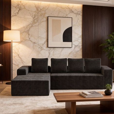 Canapé d'angle Cloud avec méridienne en L, canapé modulable moderne avec assise profonde, canapés rembourrés avec méridienne à droite pour salon ou chambre, aucun assemblage requis, gris (tissu velour (1/4)