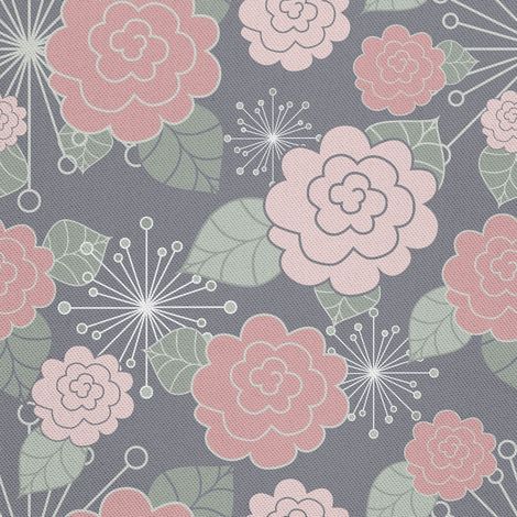 Tissu d'extérieur décoratif Oxford - motif de fleurs roses sur fond gris (1/5)