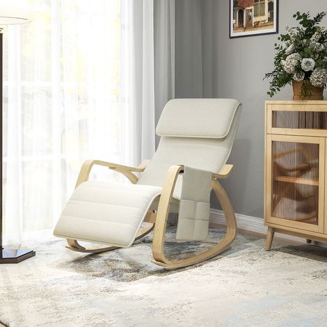Mobilier Fauteuil relax à bascule allaitement avec repose-pieds réglable poche latérale et appui-tête - blanc crème (1/4)