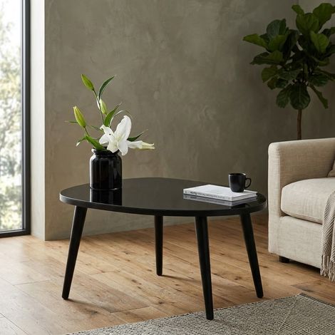 Mesa de Centro Frontone, Cristal Templado, Forma Ovalada, Estante Ahumado, 75x55x38h cm Negro (1/5)