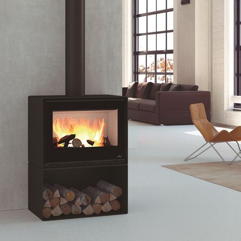 Poêle à bois raccordable avec range-bûches - BRONPI Cairo 70 Box 12 kW Sans kit air - Sans kit ventilation (1/4)