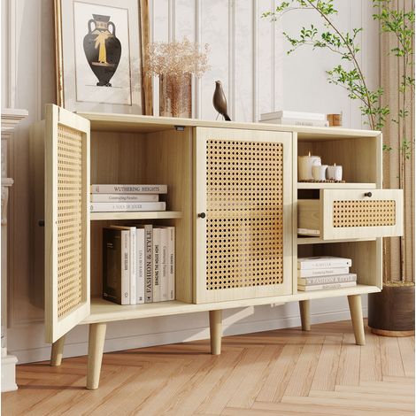 CHICFURN Credenza bassa 120x40x80 cm in MDF rovere, 1 cassetto, 2 ante magnetiche, retrò (1/5)