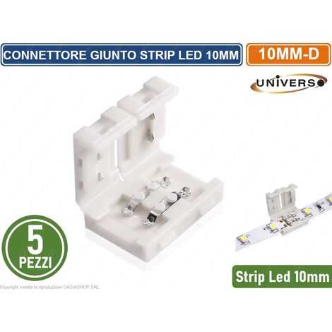 CONFEZIONE 5 PEZZI GIUNTO CONNETTORE PER STRISCIA STRIP LED MONOCOLORE 2 PIN 10MM SPINOTTO 12V/24V SMD (1/4)