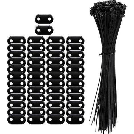 CCYKXA  Pack of 50 fixing clips for privacy screens - Weatherproof fixing - 50 fixing clips + 50 plates - Cable ties - For garden, lawn, fence, balcony