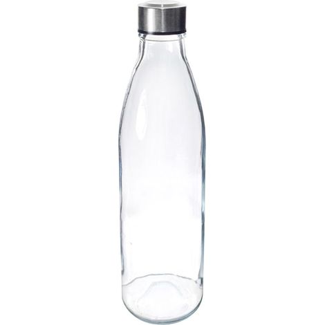 Bottiglia in vetro 1 litro con tappo a vite in acciaio  per acqua o vino da tavola dispenser buffet bibite succhi per servire con eleganzaper uso quotidiano o professionale per hotel ristoranti