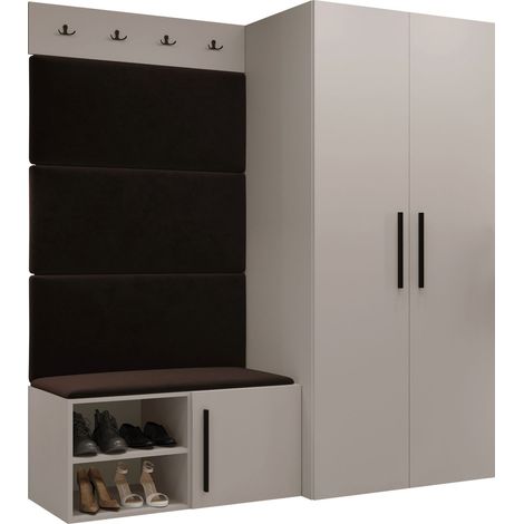 Mobilier1 – Meuble d'entrée Hartford 526 – Tissu peluche stratifié – Dimensions 191x164x50cm – Fabriqué en Union européenne – Panneau mural souple