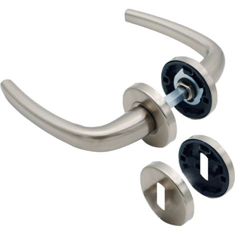 Poignées de Porte, Rosace Nickel, Carré 7, Fermeture par Clé L, Fabrication Française (1/5)
