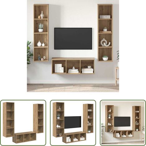 vidaXL Wohnzimmer Schrank - TV-Schrankset Wandmontiert 3 pcs Artisan-Eiche Holzwerkstoff (1/5)