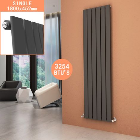 ELEGANT Central Heating Vertical Column Radiator 1800 x 456 mm Anthracite Single Flat Panel Designer Bathroom Radiator Rads (1/5)