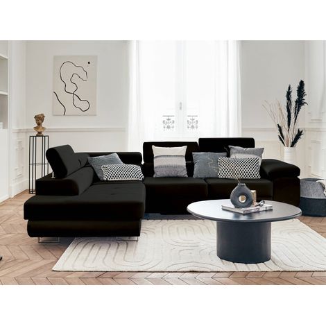 Bestmobilier – Canapé d'angle gauche 5 places convertible – Coffre de rangement – Appuie-têtes réglables – Revêtement velours – Dimensions L272xH90xP202 cm (1/5)