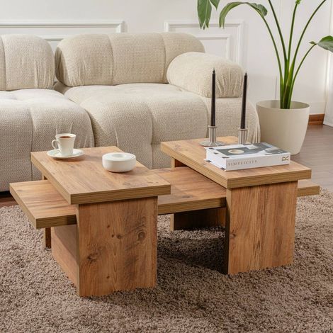 Dmora - Wohnzimmertisch Amarantha, Niedriger Wohnzimmertisch, Kaffeeregal, Couchtisch für Sofa, 110x45 h42 cm, Kiefer (1/5)