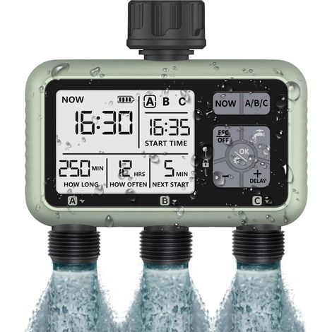 1 Programmateur Arrosage 3 Voies, Minuteur Automatique Et Manuel, Délai De Pluie, IPX5 Étanche Pour Jardin, Pelouse